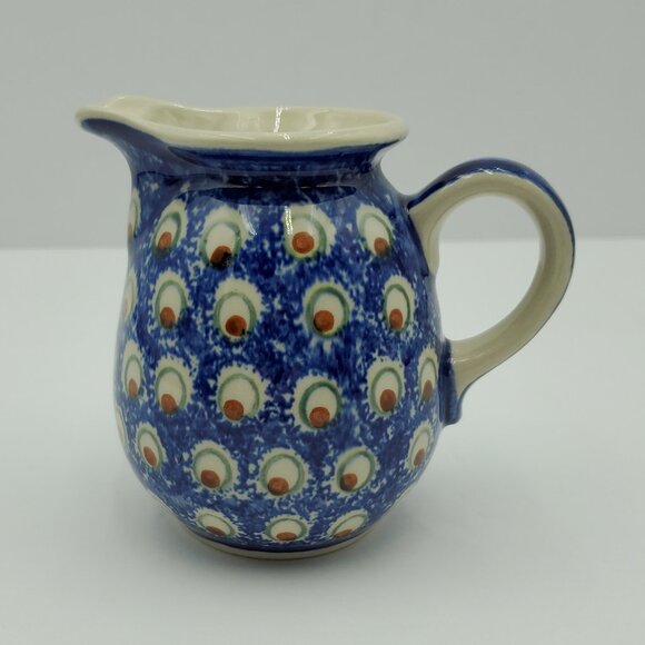 Polish Pottery Wiza Peacock Eyes Creamer Brown Eyed Peacock Small Pitcher - Picture 1 of 8